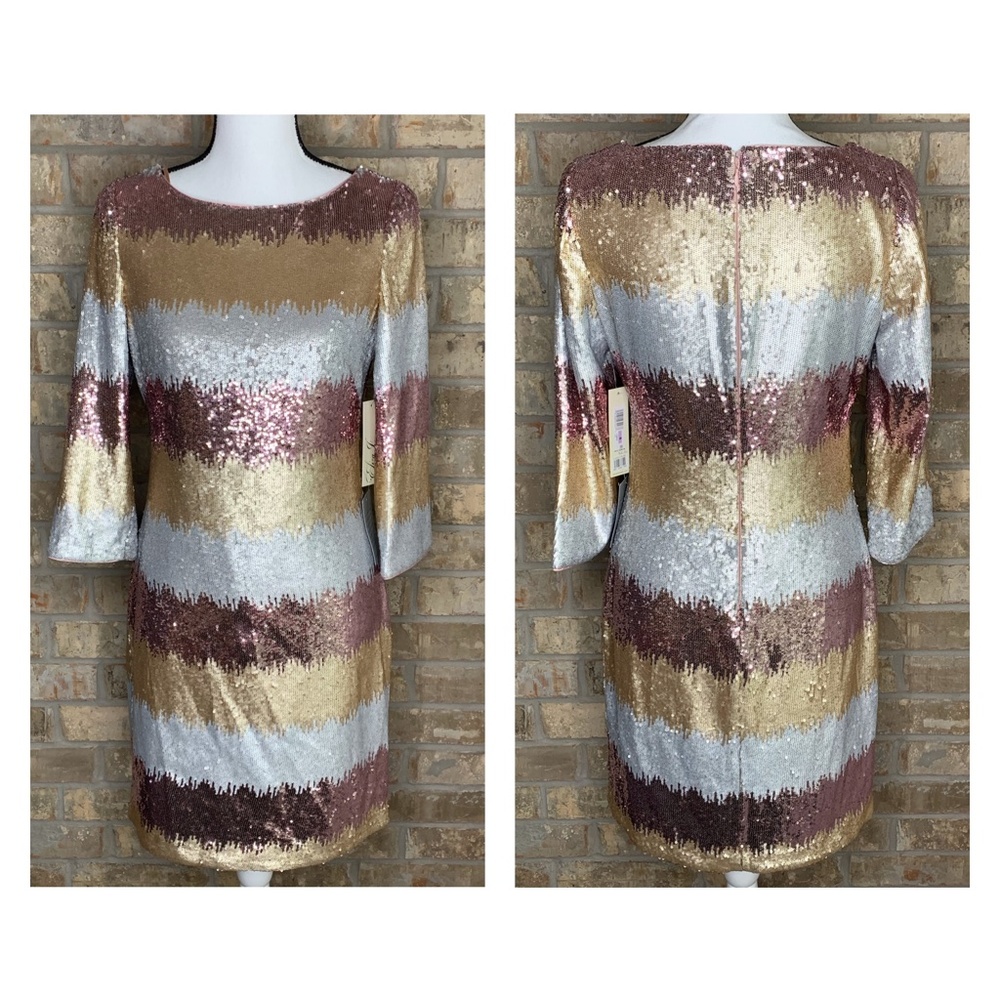 Eliza J Sequin Stripe Cocktail Dress Mulberry
